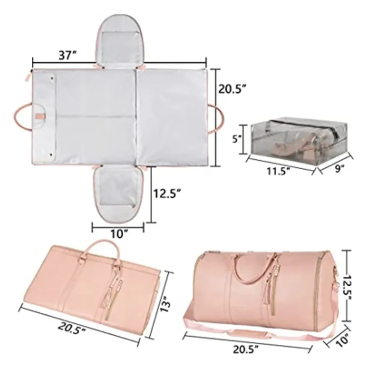 Custom logo Luxury Multipurpose Duffel Foldable Pu Leather Luggage Travel Bags Garment Duffle Bag with Shoe Compartment