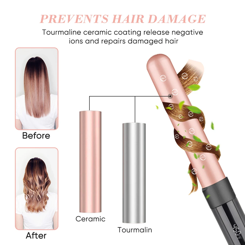 Professional 5 in 1 Curling Wand Set Interchangeable Styler Hair Curler Waver 3 Barrel Curling Iron