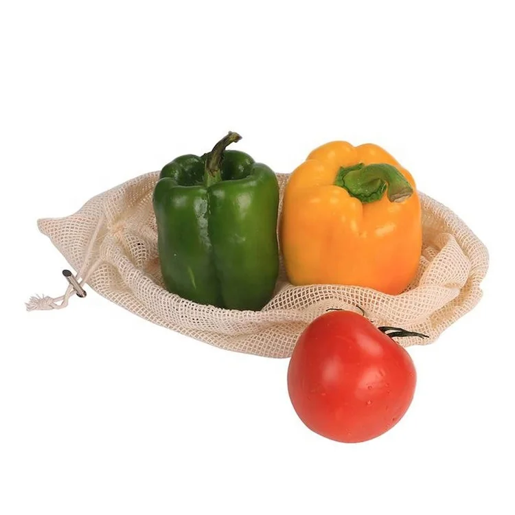 Eco Friendly Recycled Shopping Cotton Net Fruit And Vegetable Mesh Bag reusable produce mesh bags net bag for grocery