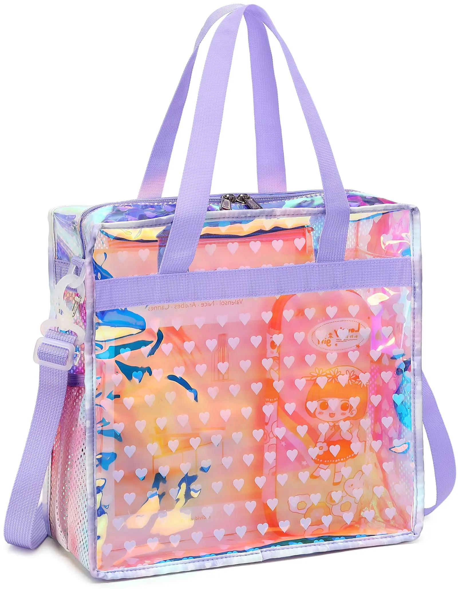 Clear Iridescent Reusable  Plastic PVC Gift Wrap Tote holographic Bag Halloween Bags Holographic Small Gift Bag