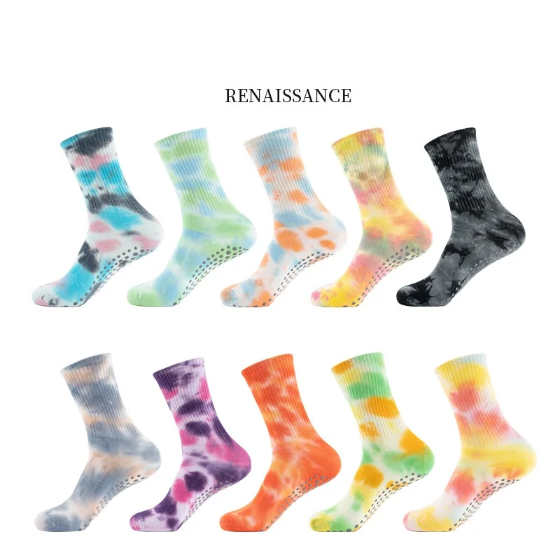 Bulk Custom Logo Women Tie Dye Socks Indoor Gym Floor Dance Training Yoga Pilates Socks Grip Non Slip Gel Bottom