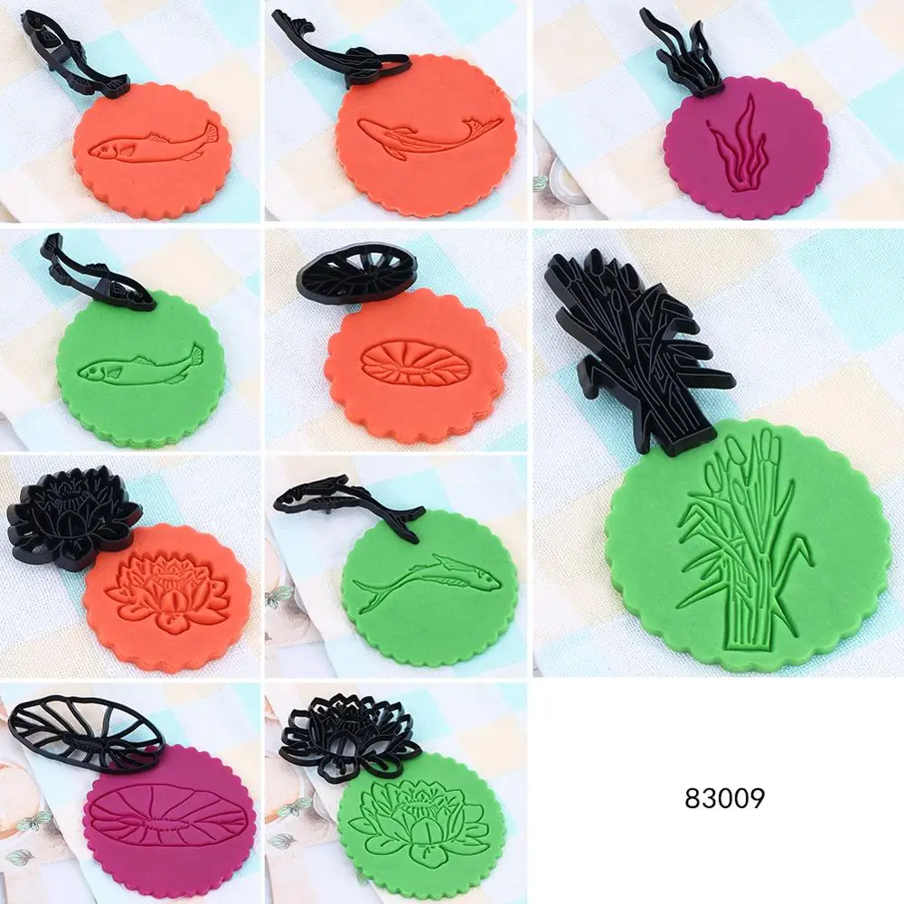 
10pcs/set Lotus Pond Cookie Cutter Molds Lotus Fish Fondant Die Cake Decorating Tools Chocolate Biscuit Sugarpaste Moulds 