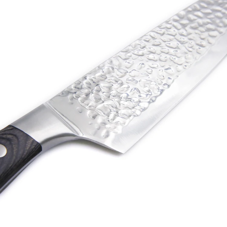 Professional Hammer Pattern Chef Knives Stainless Steel Kitchen Knife Set with Pakka Wood Handle