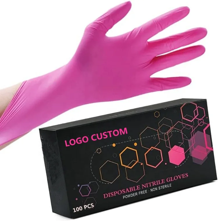 3mil hot pink Oem Logo Custom Latex-Free Barber Tattoo Beauty Salon Spa Cleaning Food Service Kitchen Pink Nitrile Glove Gloves