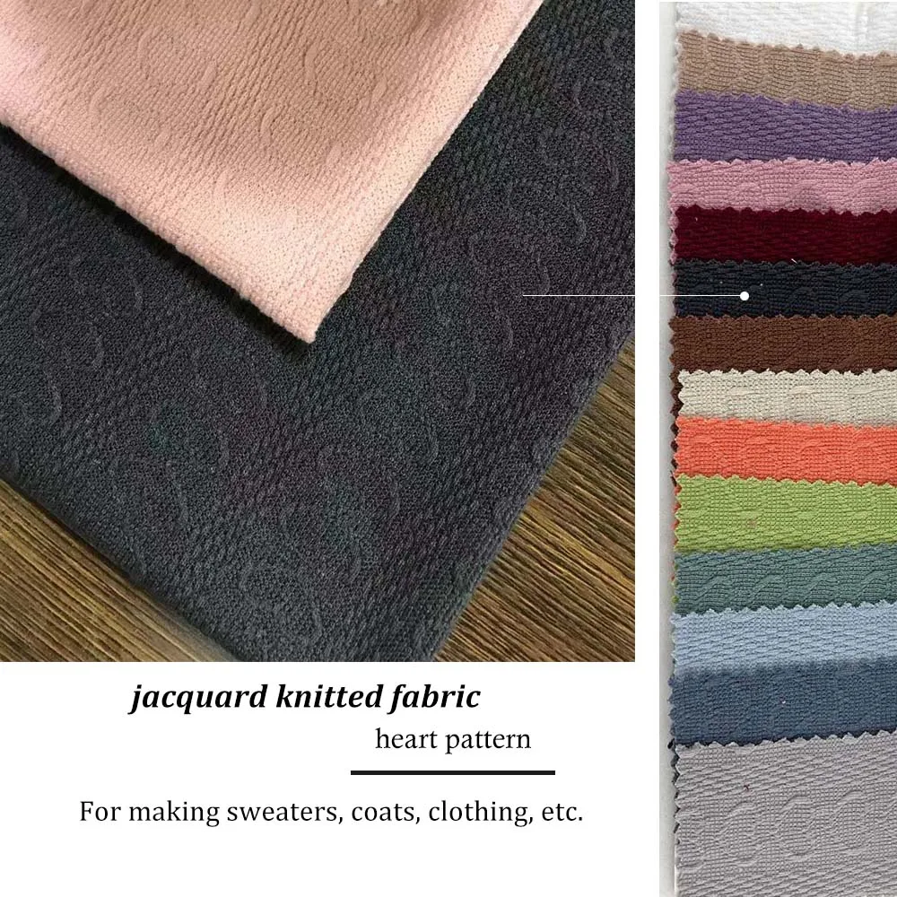 German sweater thickened anti-wrinkle yarn jacket knitted love jacquard fabric 98% polyester 2% spandex clothing material