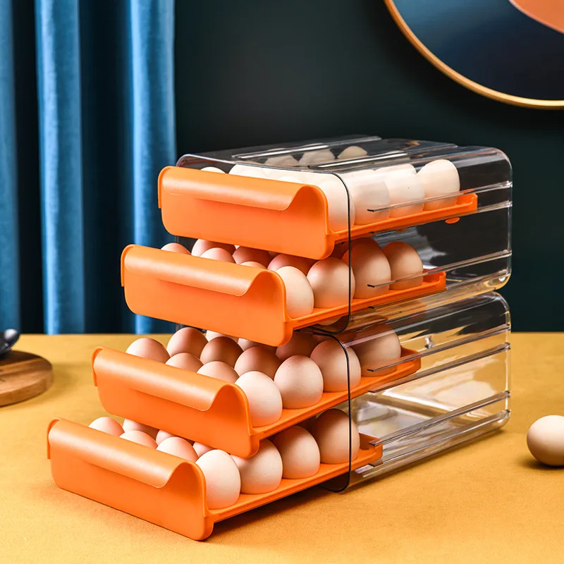 C700 Wholesale High Quality 2 Tier 16 Grids Plastic Egg Tray Box Kitchen Large Capacity Egg Storage Box Egg Organizer for Fridge
