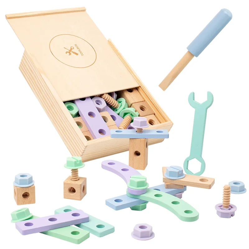 Hot New Wooden Creative Assembly Tool Box Early Education Baby Hand Fine Movement Training Toy