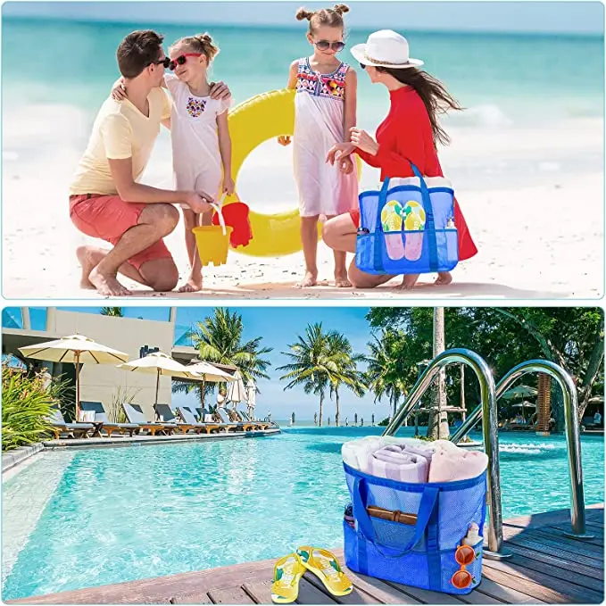 Custom luxury summer nylon mesh beach tote bags for women and girls handbags wholesale ladies large beach shoulder Shopping bag