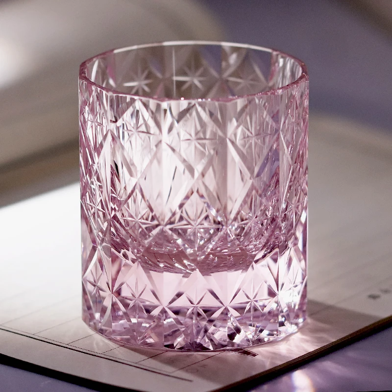 Hot Sale Japanese Style 250ml Old Fashioned Whisky Glasses Hand-Cut Amber Purple Color  Glasses Whiskey Water Fine Wine Glass