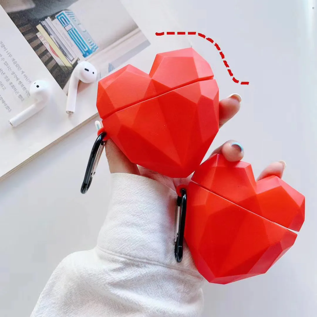 Personalised fashion Designers 3D Love Heart  with Hook Protective Wireless Case Shockproof Silicone  for apple airpods pro case