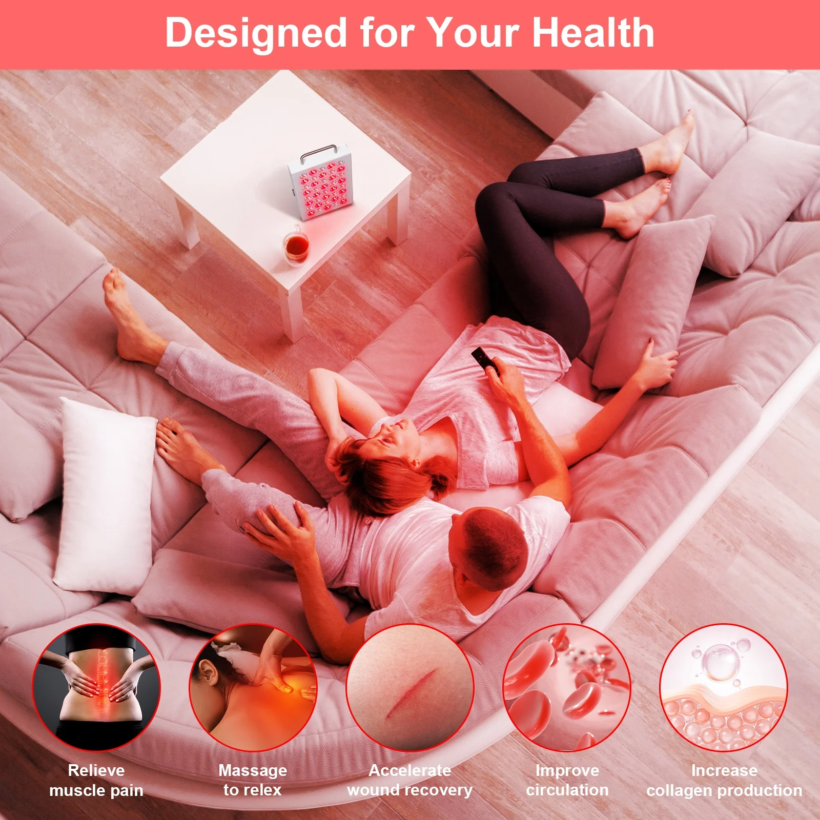 Flicker-free dual chip adjustable bracket 660nm 850nm 36W LED panel white near infrared red light therapy device