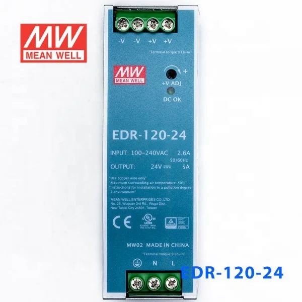 EDR-120 series 120W 12V 24V 48V AC-DC SMPS DIN Rail SMPS low cost  MEAN WELL Switching Power Supply