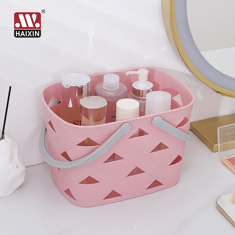 Haixin  plastic Imitation Leather Storage Basket shopping basket  multifunctional home kitchen bath organizer with handle