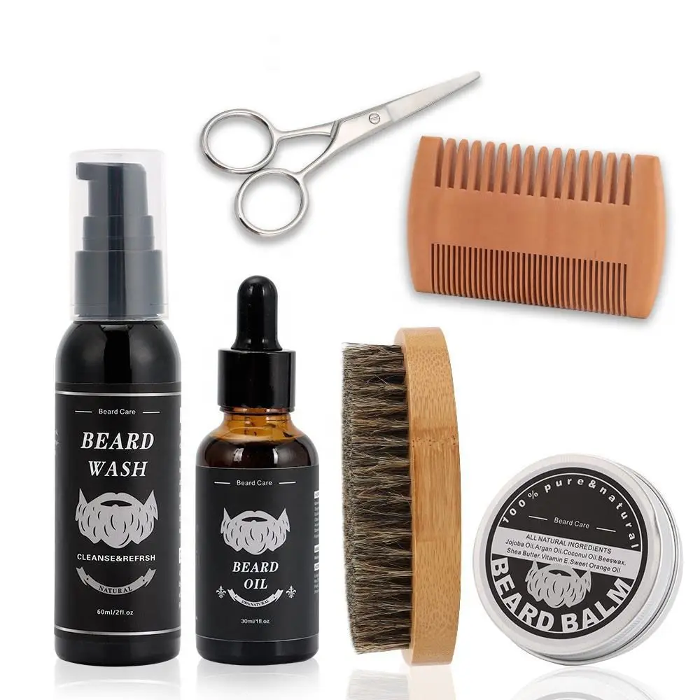 Custom Packaging Beard Grooming Straight Razor Shea Butter Mens Beard Care Kit