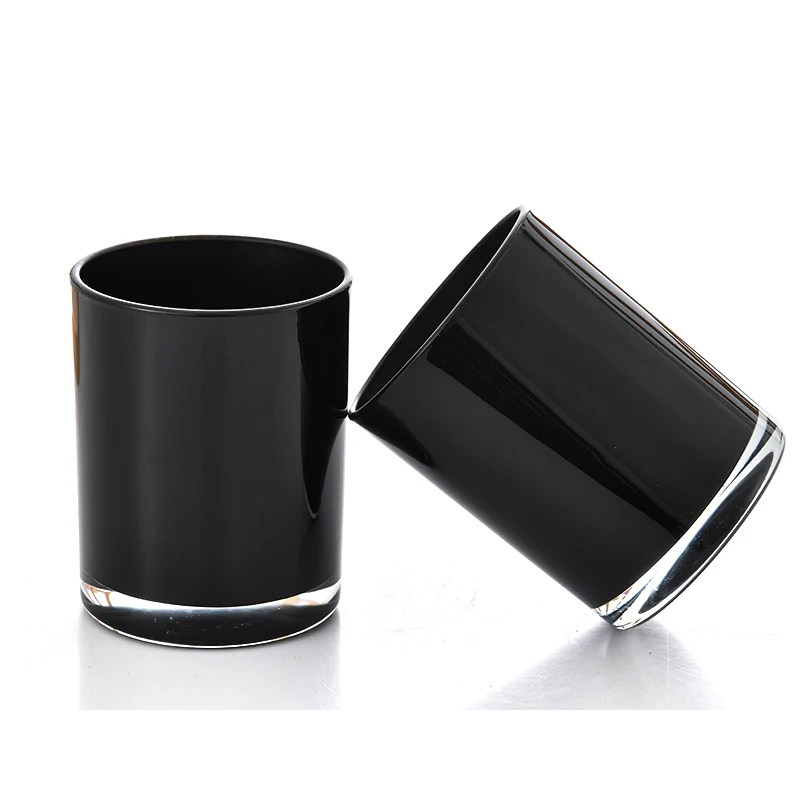 11oz 15oz glossy crytal black white cylinder glass candle jar container with lid and gift box