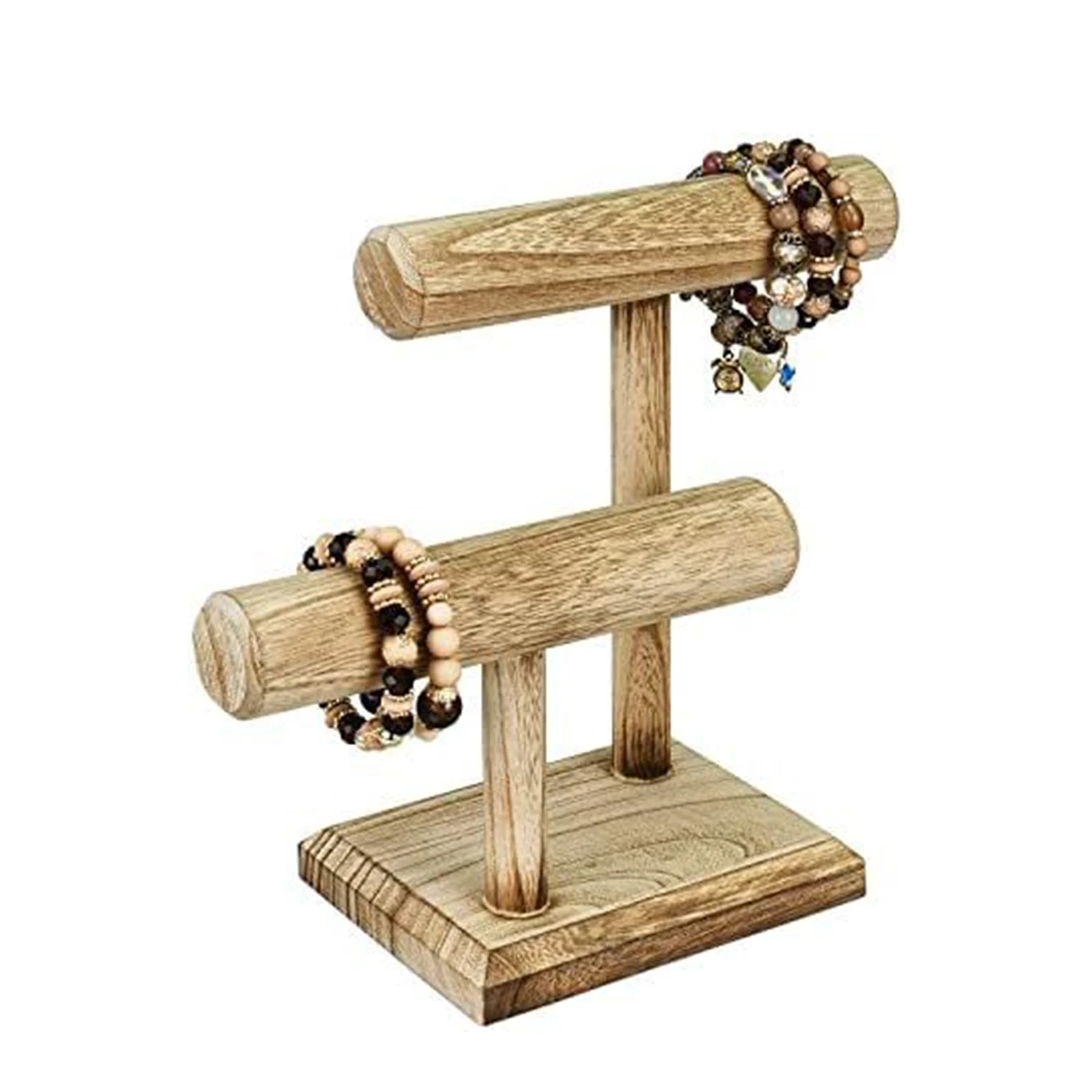 Custom Logo Wholesale High Quality Whole Sale Jewelry Holder Home organizer 2 Tier Wooden Jewelry Bracelet Watch Display Tower