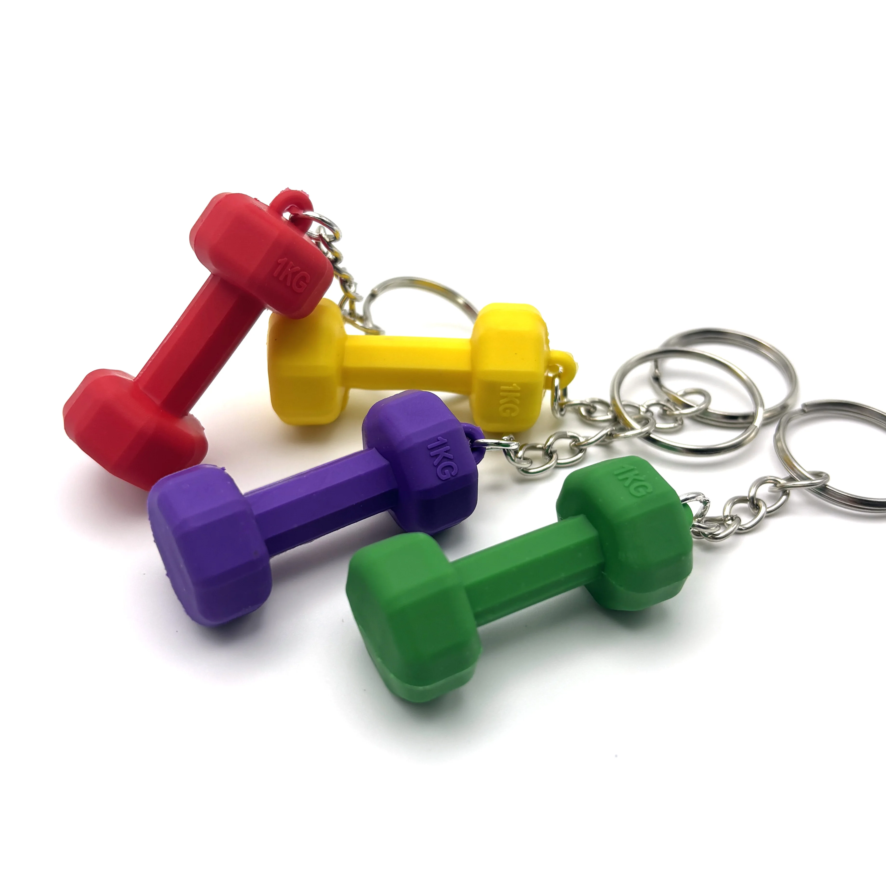 Wholesales Fitness PVC Soft Llaveros Souvenir Dumbbell Barbell Rubber Weight Plate Keychain Gift Gym Keychain