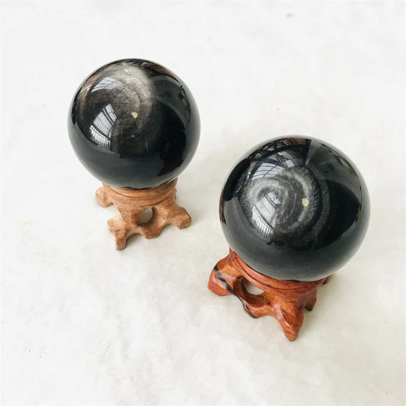 Wholesale Price Rare Natural Silver Obsidian Stone Ball Black Obsidian Crystal Sphere