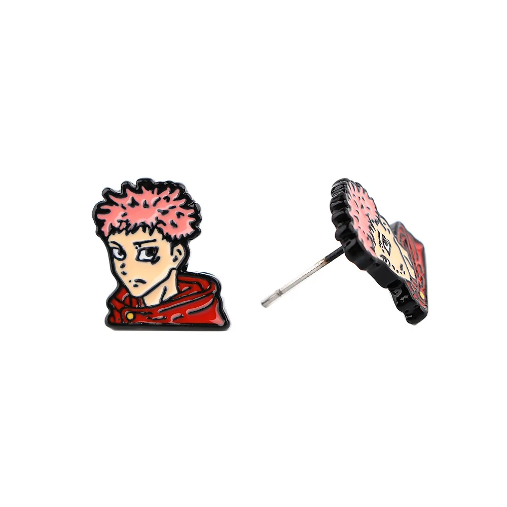 In stock anime design metal earrings dye black plating soft enamel ear studs for women