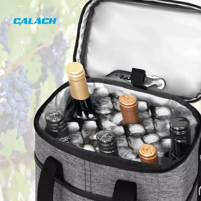 Portable waterproof soft shoulder 6-bottle wine cooler carrier tote whisky wine bag for outdoor picnics camping activities