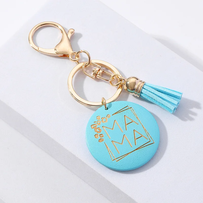 Wholesale Cheap Wood Chain Laser Logo Bag Accessories Custom Design Mother Day Gift Wooden Keychain Pink With Tassel