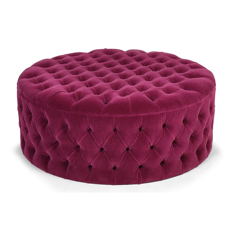 Бархатная ткань Стеганный кубический пуф оттоманка красный ПУ Круглые оттоманки Chesterfield