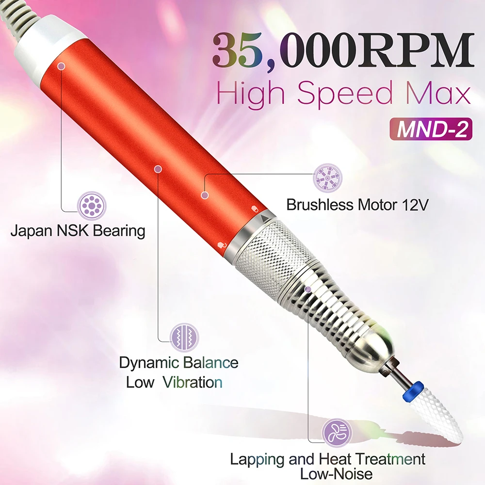 Professional Salon Nail Art Manicure E File Nail Drill Electric Brushless Motor 35000RPM Portable Nail Drill Machine
