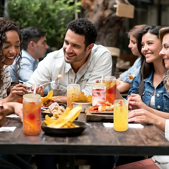 Usa Warehouse Custom 16Oz 20 Oz Soda Beer Jars Can Shaped Double Walled Snow Globe Frosted Glass Cup With Lids And Straws