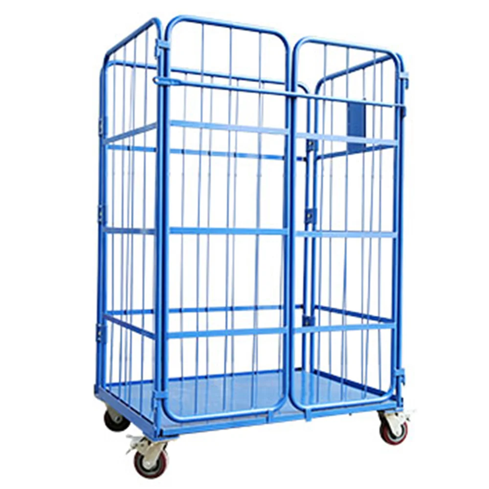 500KG Folding logistic trolley wire mesh cart warehouse rolling cart