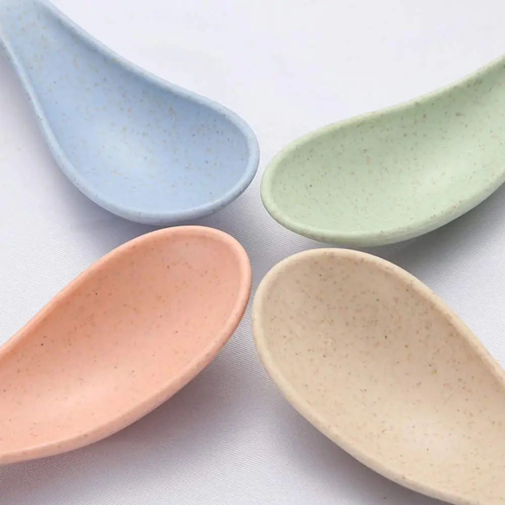
Eco Friendly Degradable Wheat Straw Fiber Spoon 4 Pcs/Set Plastic Soup Spoon 