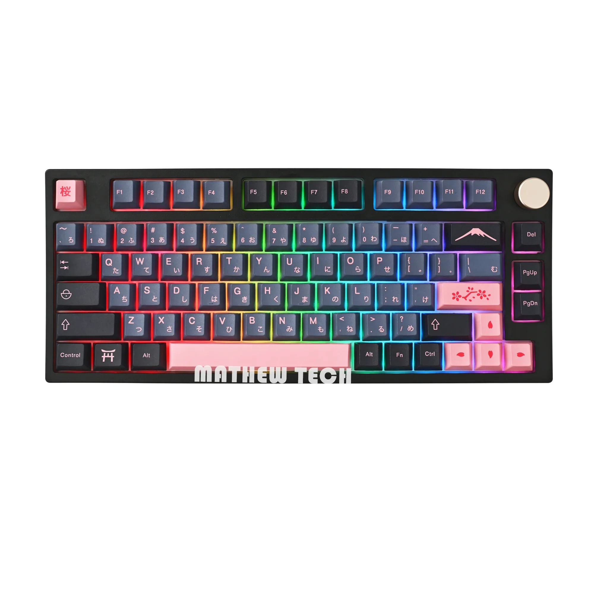 MATHEW TECH MK80 Max Night Sakura 75 Percent Keyboard,Hot-swappable Three-mode Wireless,75% Layout ,Yellow pink Linear Switch