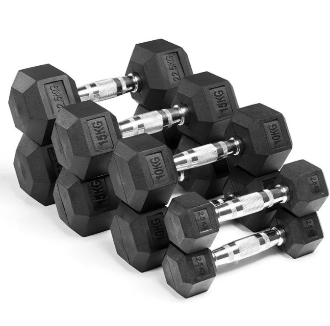 Wholesale Weightlifting Fitness Black Hexagon Custom Logo Home Gym Free Weights Rubber Coated Hex Dumbbells