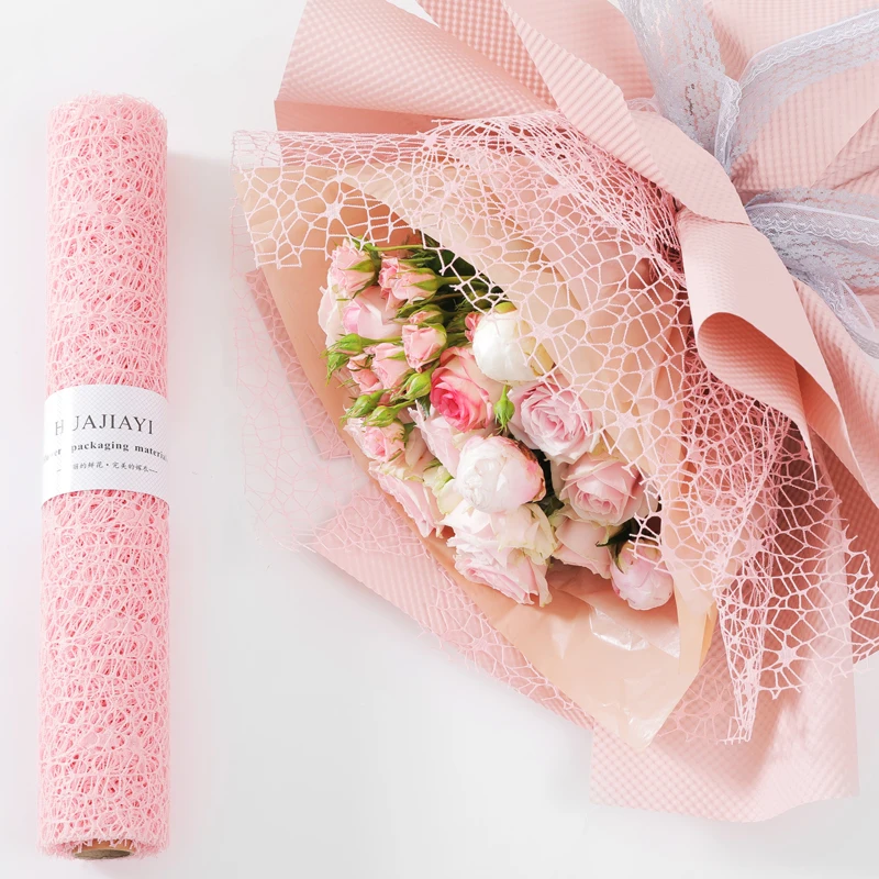 Korean Pink Wrapping Polyester Mesh Rolls Creative Bouquet Multicolor Flower Wrapping Mesh Hollow Out Mesh Flower Wrapping