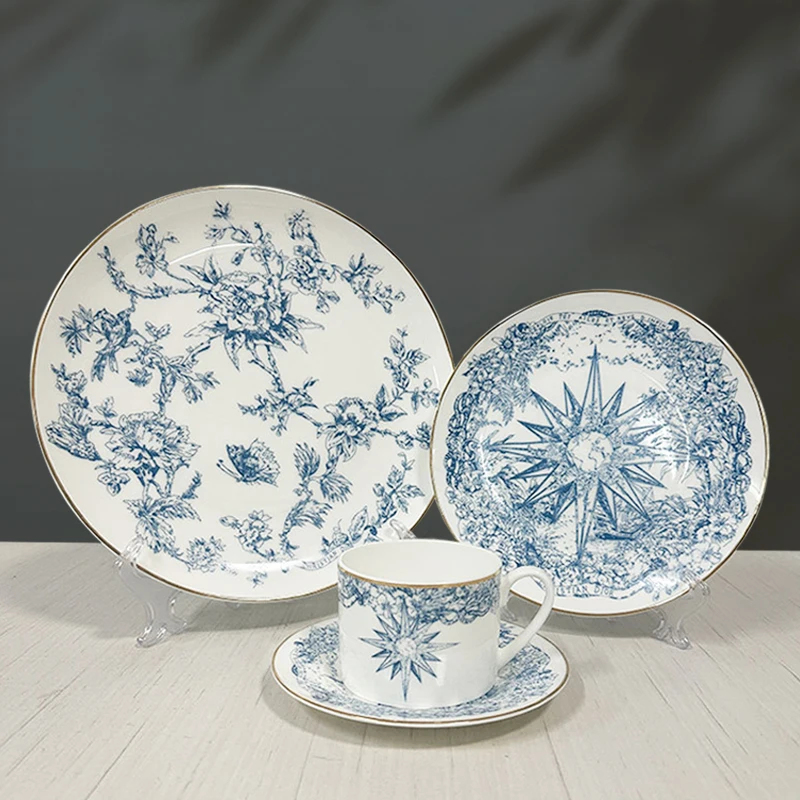 ZC INS High temperature decal 8 inch 10 inch charger plates set lucky star  ceramic coffee cup saucer set