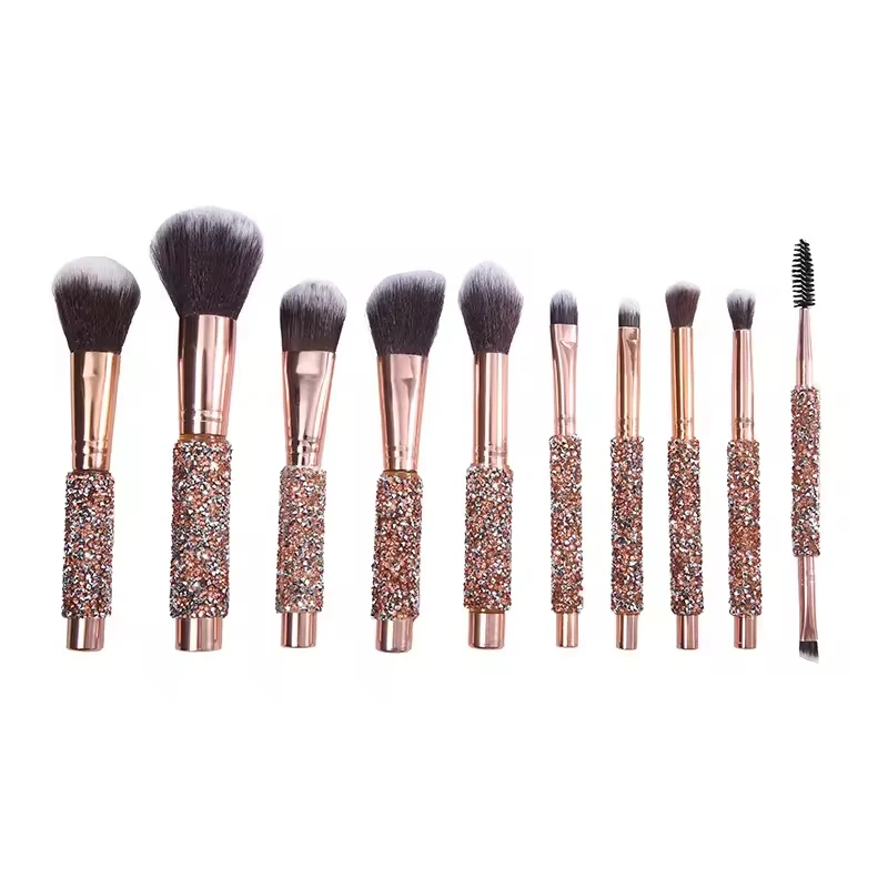 Popular new 10 piece diamond inlaid makeup brush set diamond handle luxury makeup brush