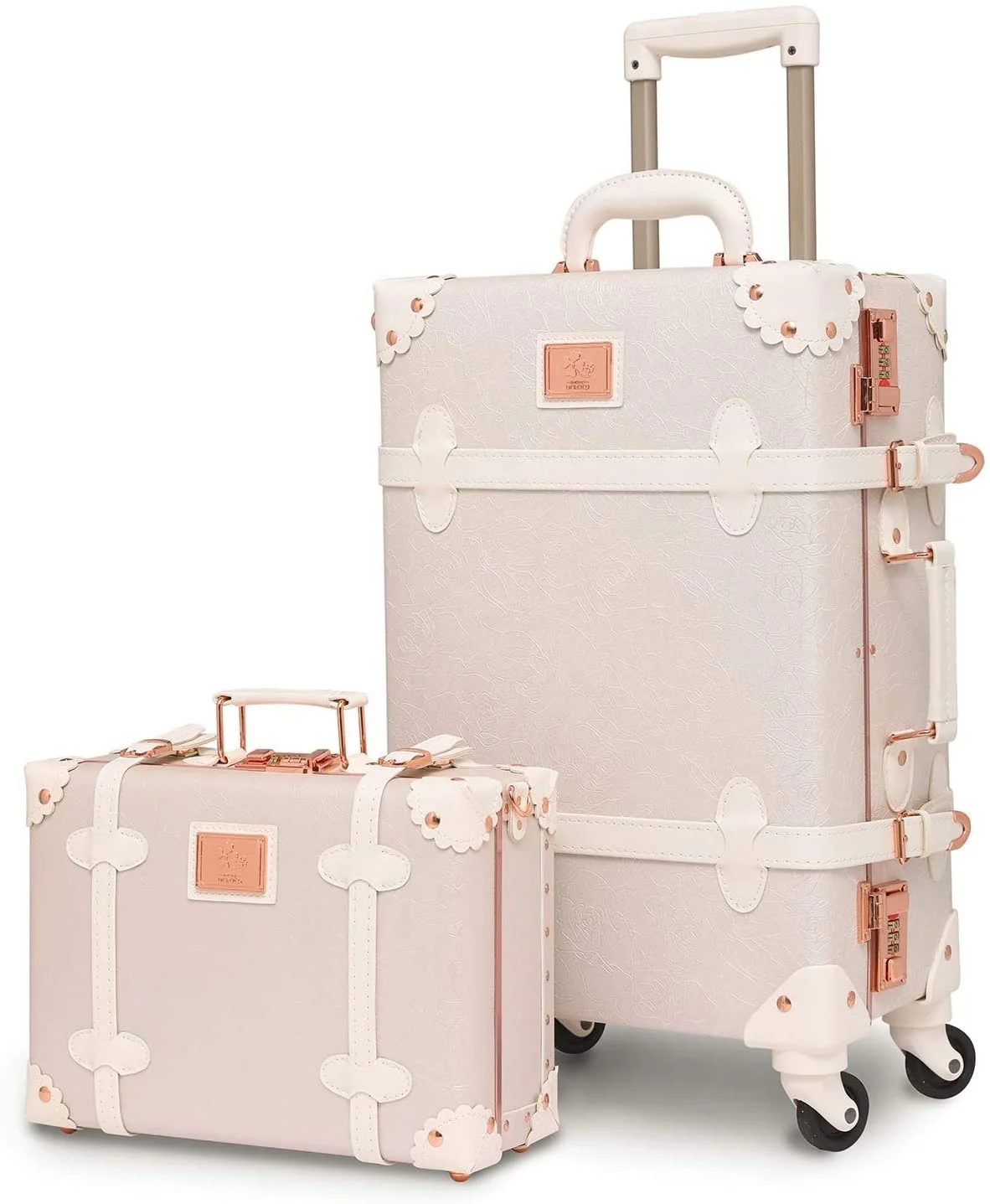 Vintage Trunk Combination Luggage Sets of 2 Piece, Hard Shell Retro Travel Suitcase with Wheels