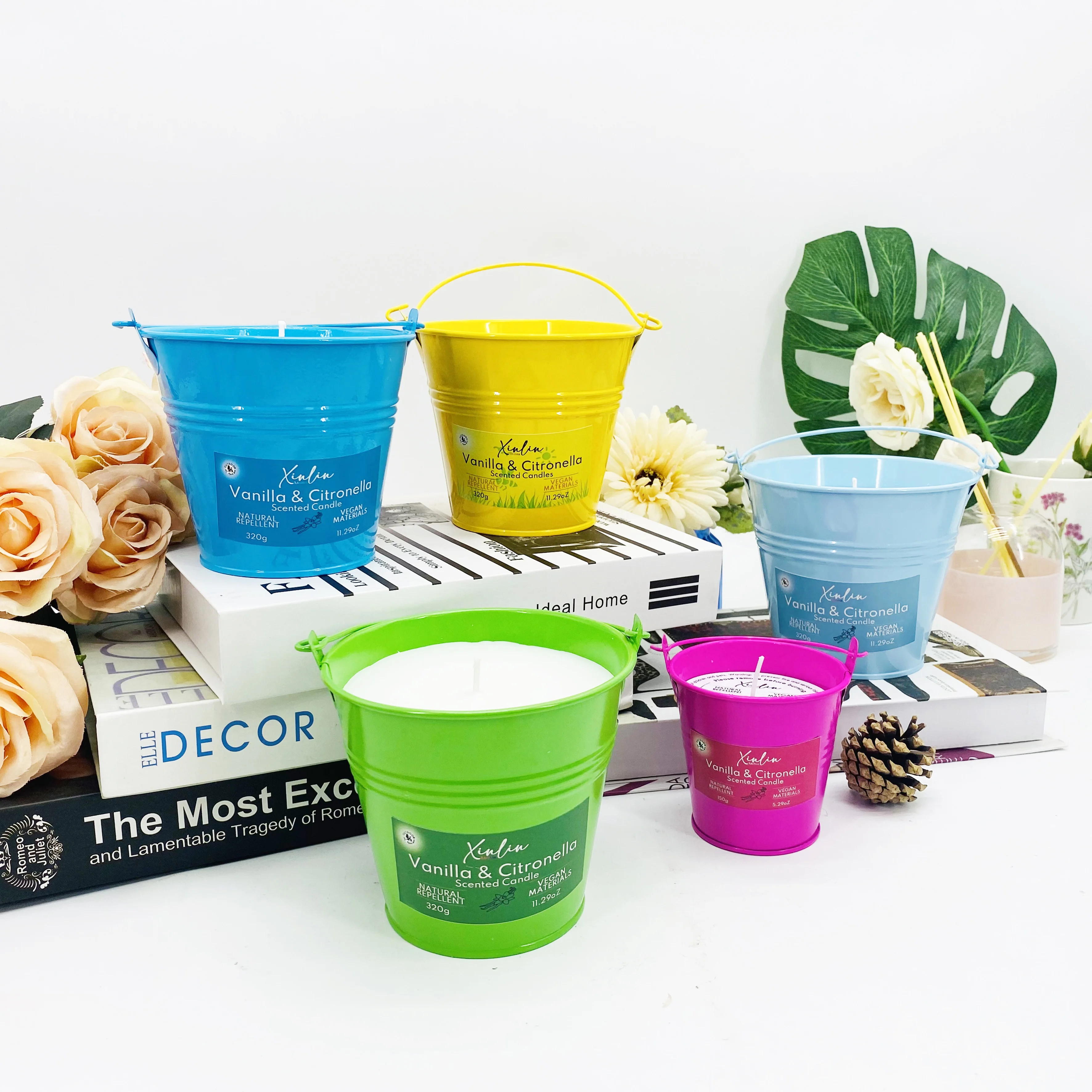 Wholesale New Design Metal Bucket Citronella Natural Soy Wax Scented Candle For Outdoor Indoor Decor