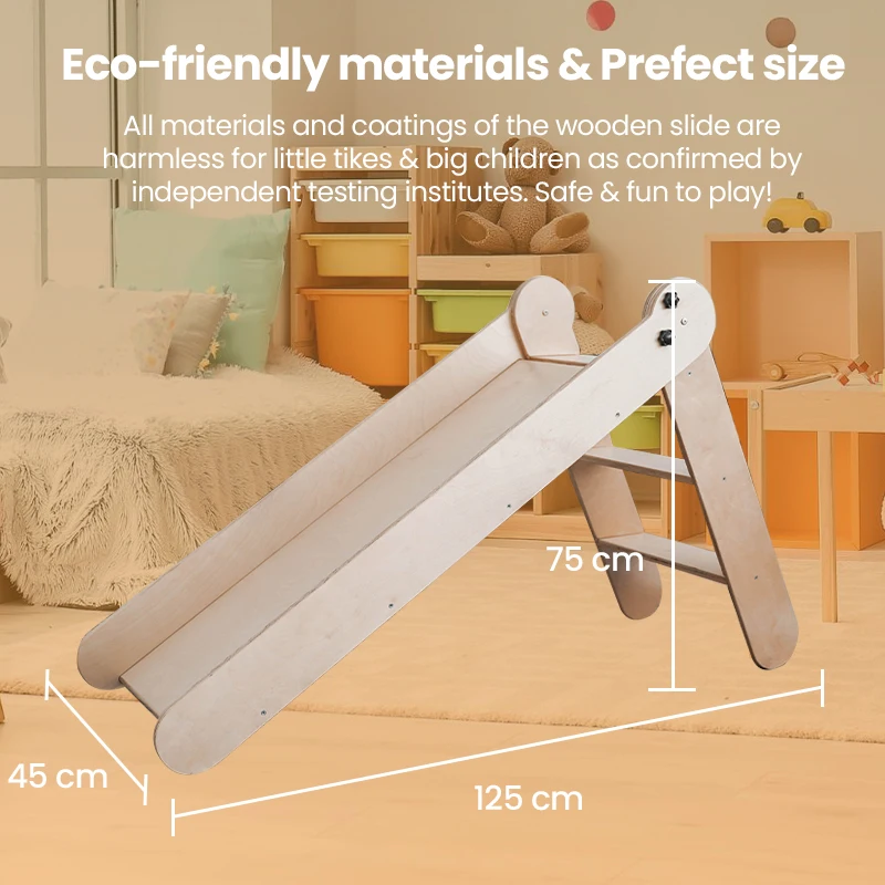 Best Montessori Wooden Kids Slides Indoor Outdoor Light Smooth Soft Play Equipment Slides For Kids Room Indoor Hire Baby Slide