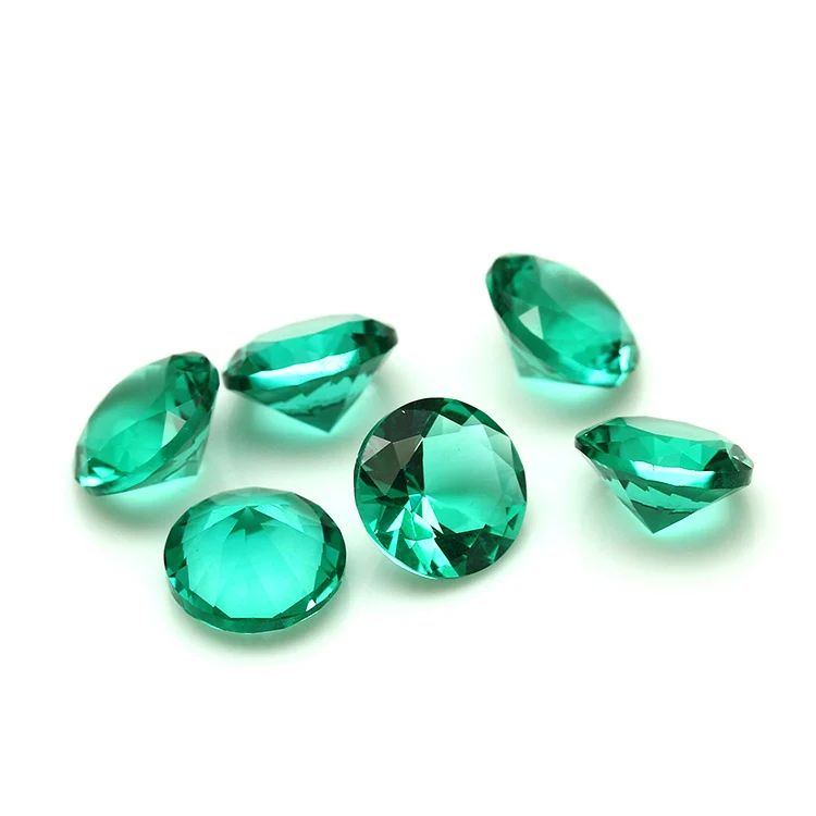 Yisheng Jewelry Gemstone Factory 12MM Round Diamond Machine Cut Synthetic Green Faceted Glass Stone Gems Wholesale