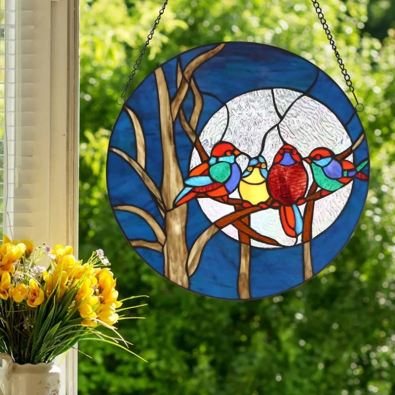 Decorative Handmade Hummingbird Stained Glass Sun Catcher Rainbow Prism Window Wall Hanging Ornament Boho Home Decor