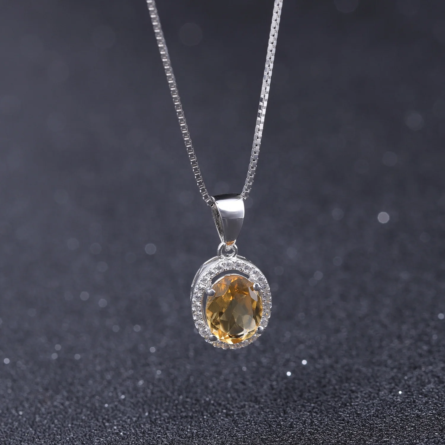 N0074 Abiding Cubic Zirconia Halo Natural Citrine Stone 925 Silver Pendant Earrings Ring Set For Bridal
