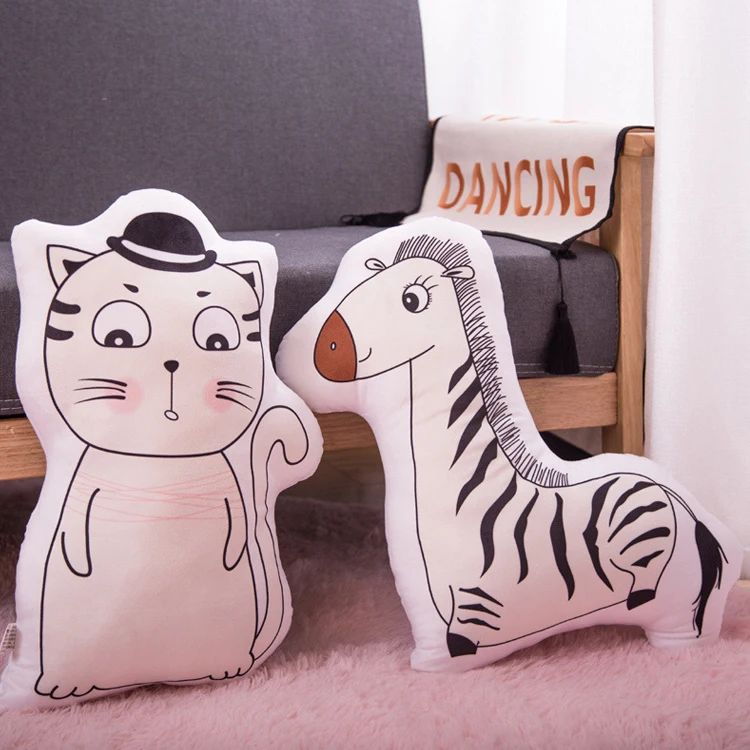 Custom cartoon 3D printed panda pattern pillow cotton stuffed horse snake animal shape plush toy children sleeping pillow