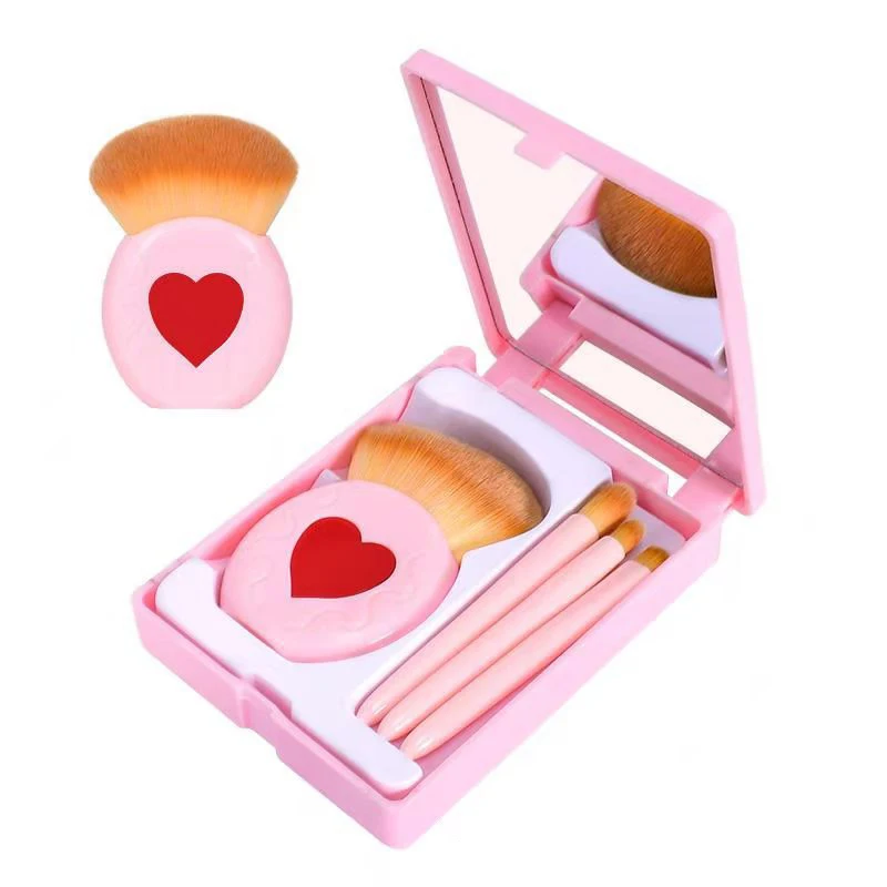 Private Label Accepted Trending Products Pink Bristles Eye Face Makeup Brush With Mirror Case