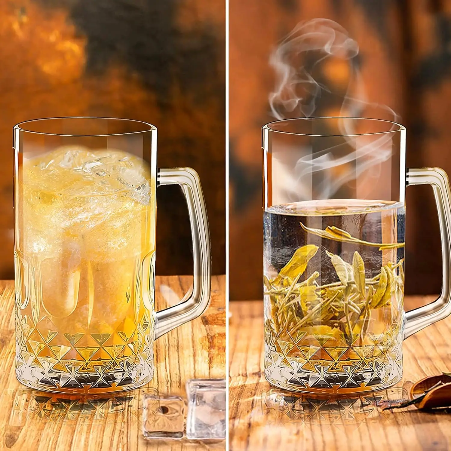 20 OZ  Clear Large Tall Beer Stein Mugs With Handle for Men,  Clear Large Tall Beer Glasses With Handle