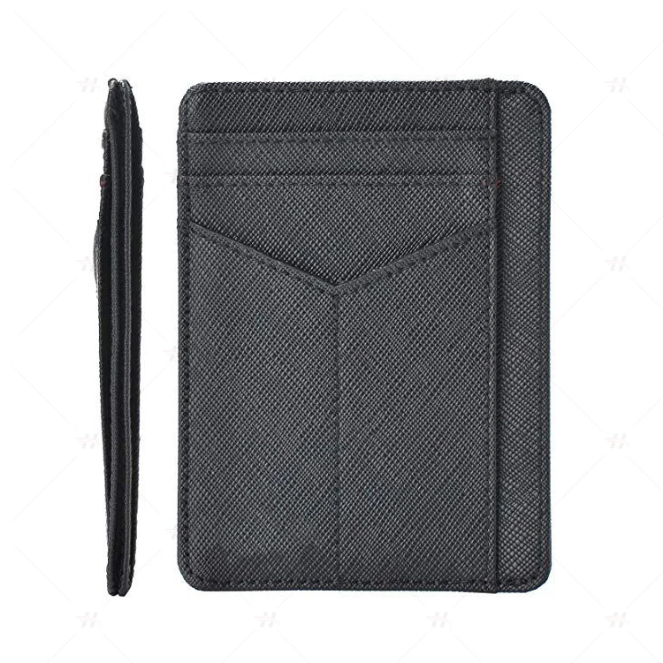 Genuine Cowhide Leather Slim Credit Card Wallet Black RFID Men Magnet Case for iPhone 12