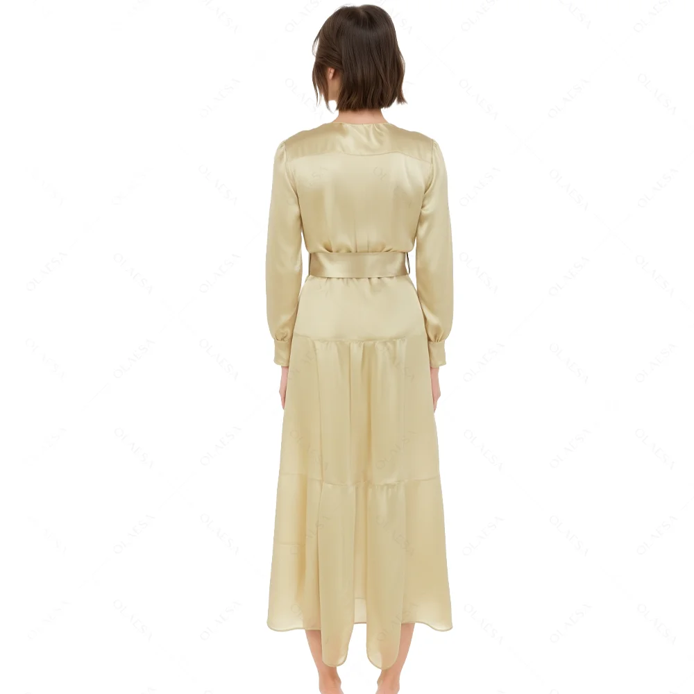 Elegant Silk Dresses Women Shirt Dress Long Sleeve Button Up Dresses Women