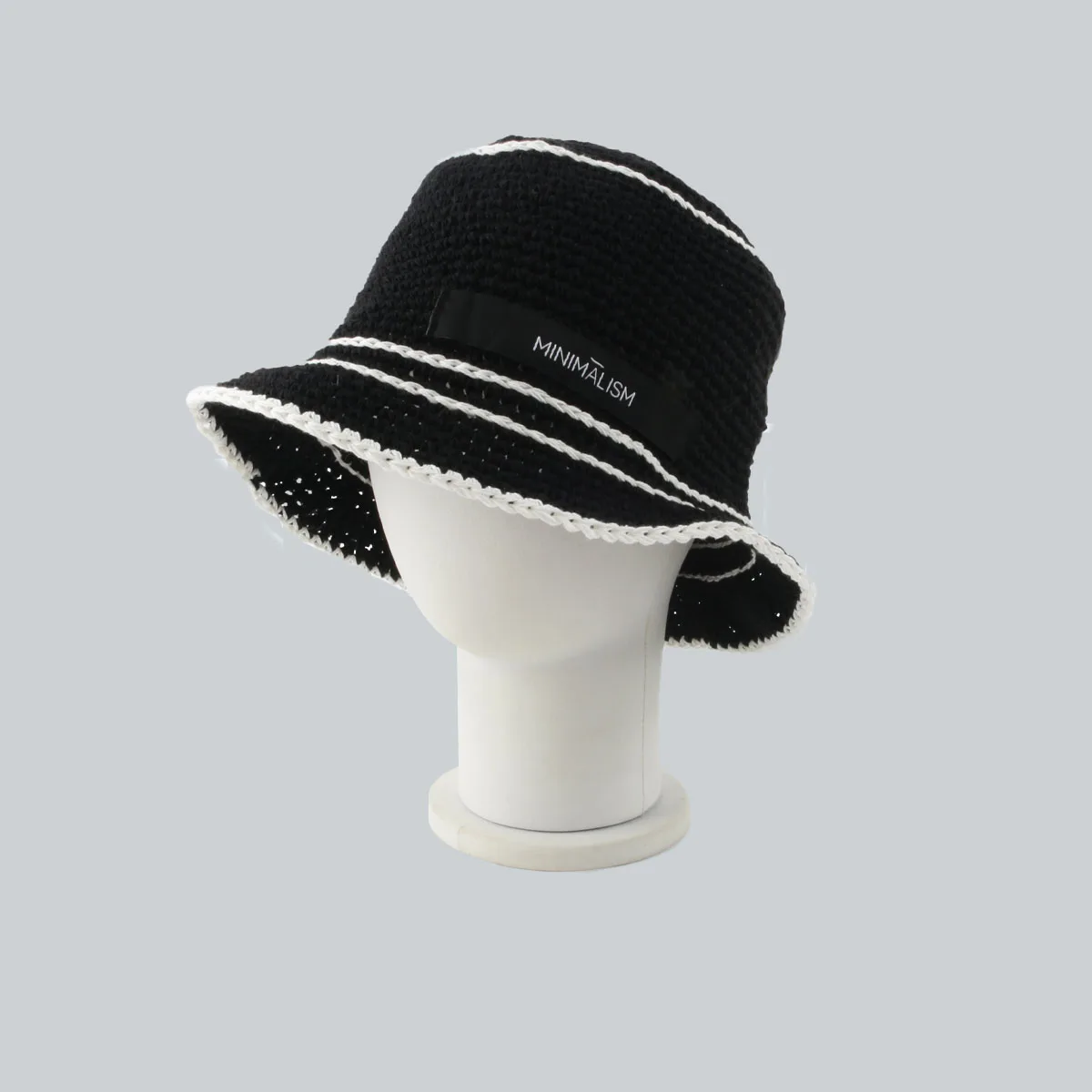 Japanese Crochet Knit Bucket Hat For Women Winter Trend High Quality Fisherman Hat Designer Black & White Contrast Bob Panama