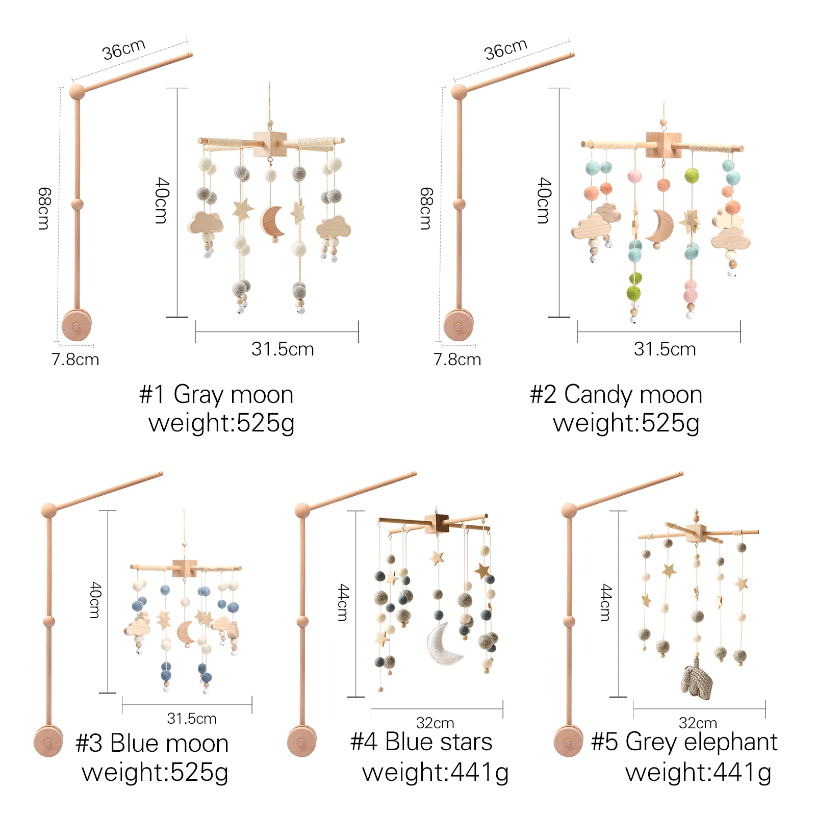 Hot Sale Handmade Plush Baby Bed Bell Custom Felt Baby Sleep Mobile Colorful Plush Music Bed Bell