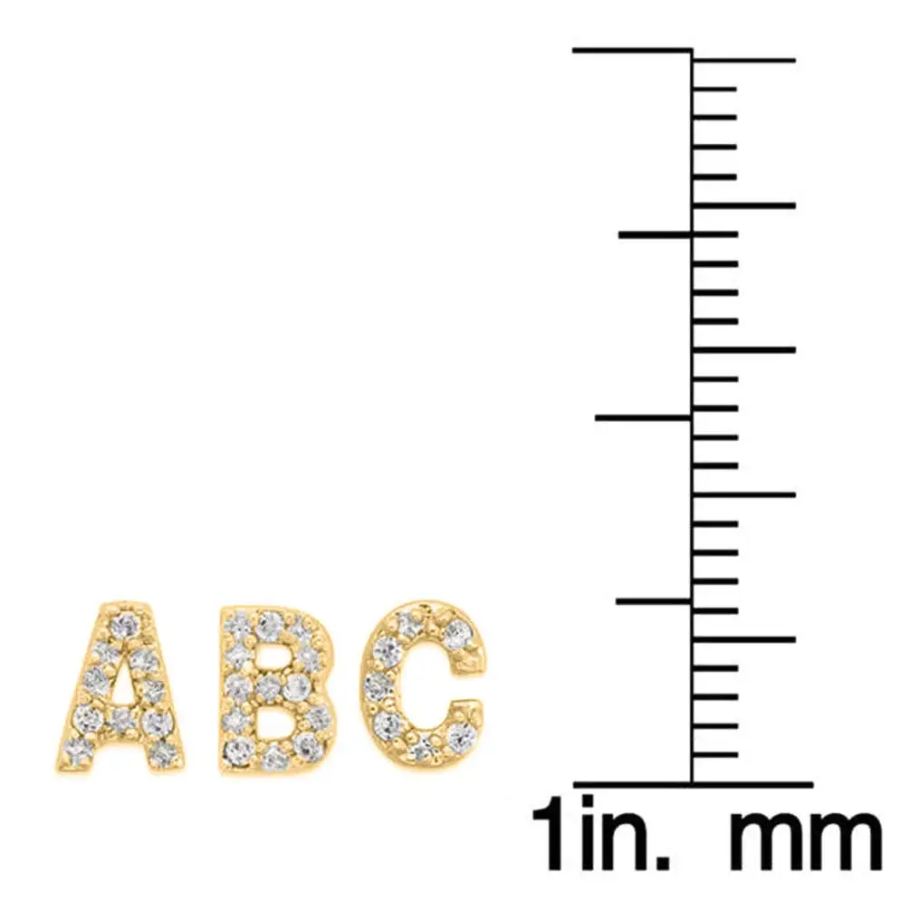 FirstMadam 18K Solid Gold Diamond Stud Earrings Fashion Alphabet Letter Initial Earrings