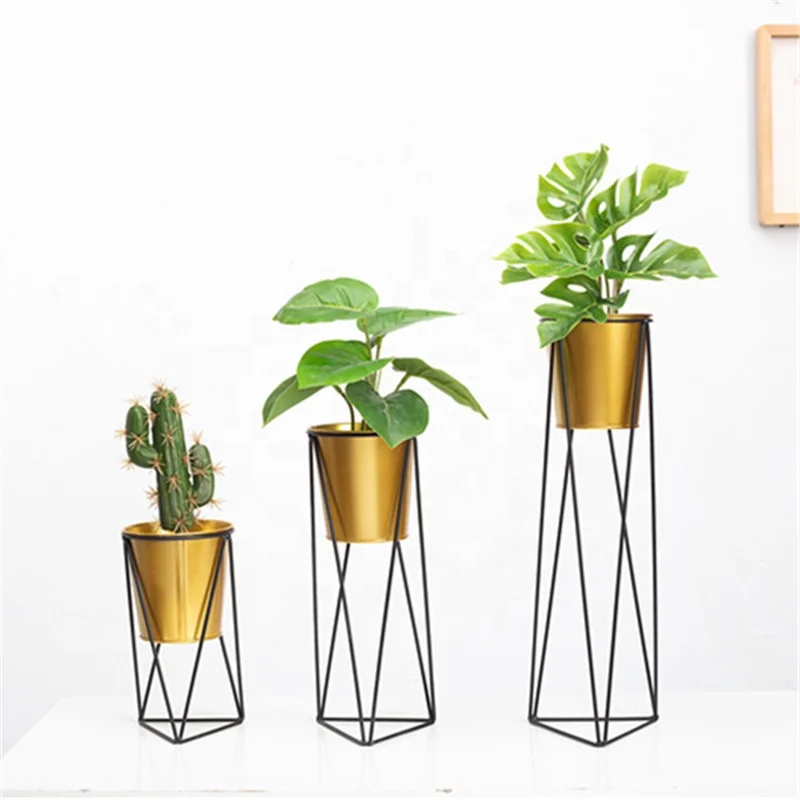 Modern Wrought Metal Iron Plant Stand Floor Flower Pot Holder Rack Planter Supports Golden for Living Room